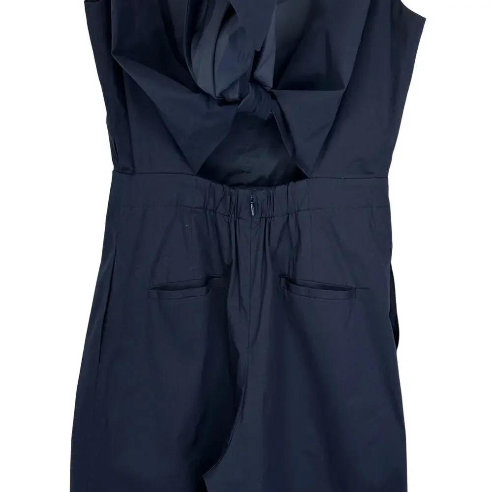J. Crew Wrap-Tie Jumpsuit in Stretch Poplin Navy Blue H7683 Size 2